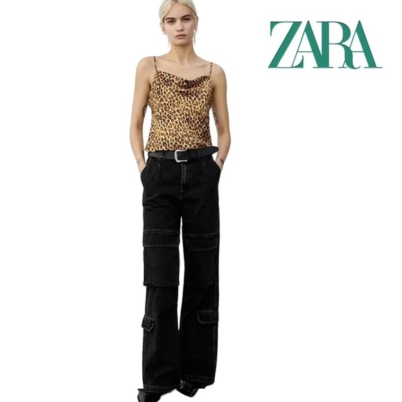 Zara Satin Cami Camisole Chettah Leopard Animal Print Chain Strap Cowl Neck NWOT - Picture 13 of 16